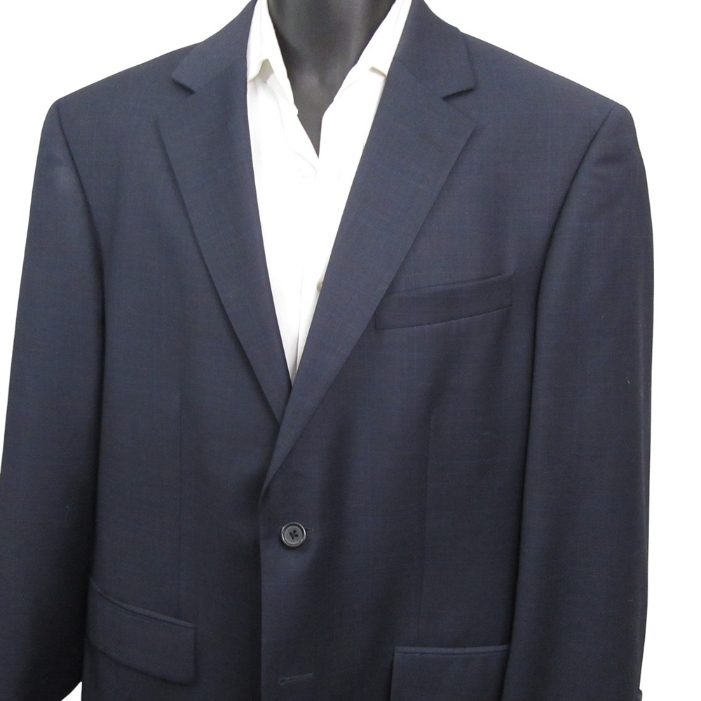 Nautica Sport Coat Blue Blazer 41R Solid Navy Blue Check Wool Single Vent